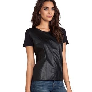 C&C California Faux Leather Black Tee Shirt, Size XS
